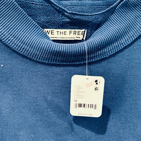 NWT Free People x We The Free Hi-Lo Crop Sweatshirt in Blue - Picture 7 of 10